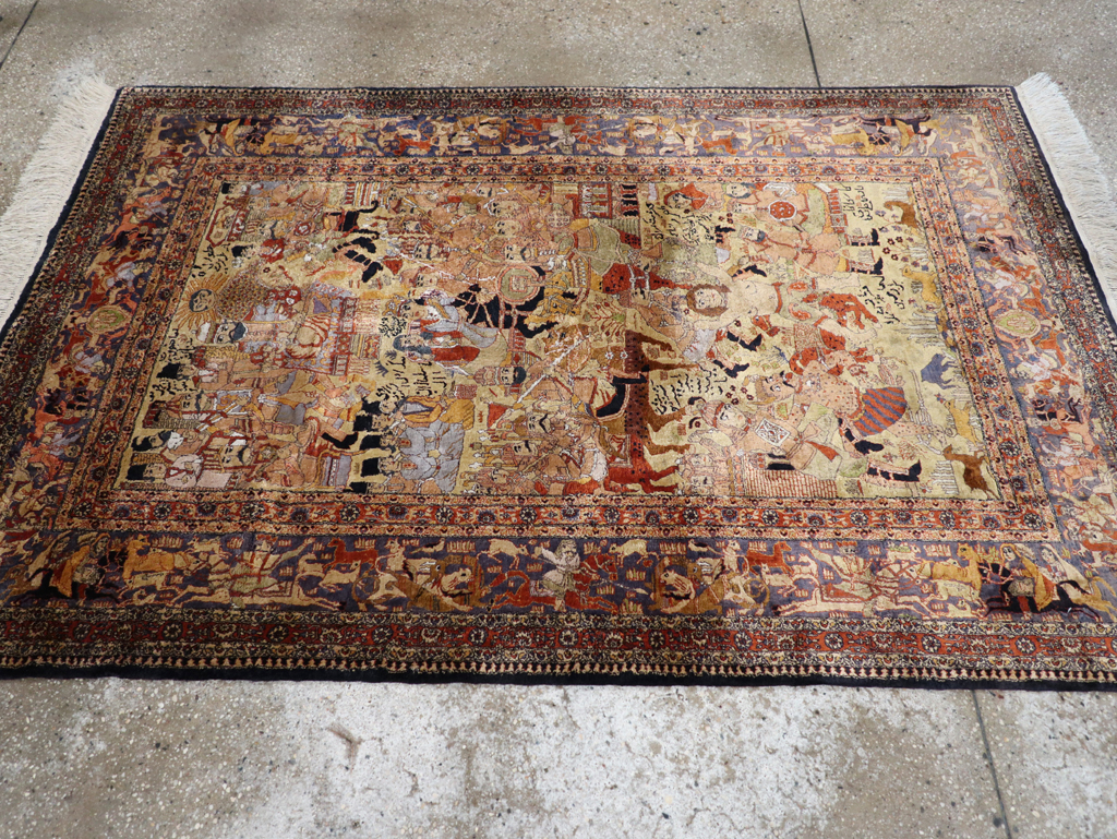 Vintage Chinese Silk Pictorial Accent Rug, No.32261 - Gss