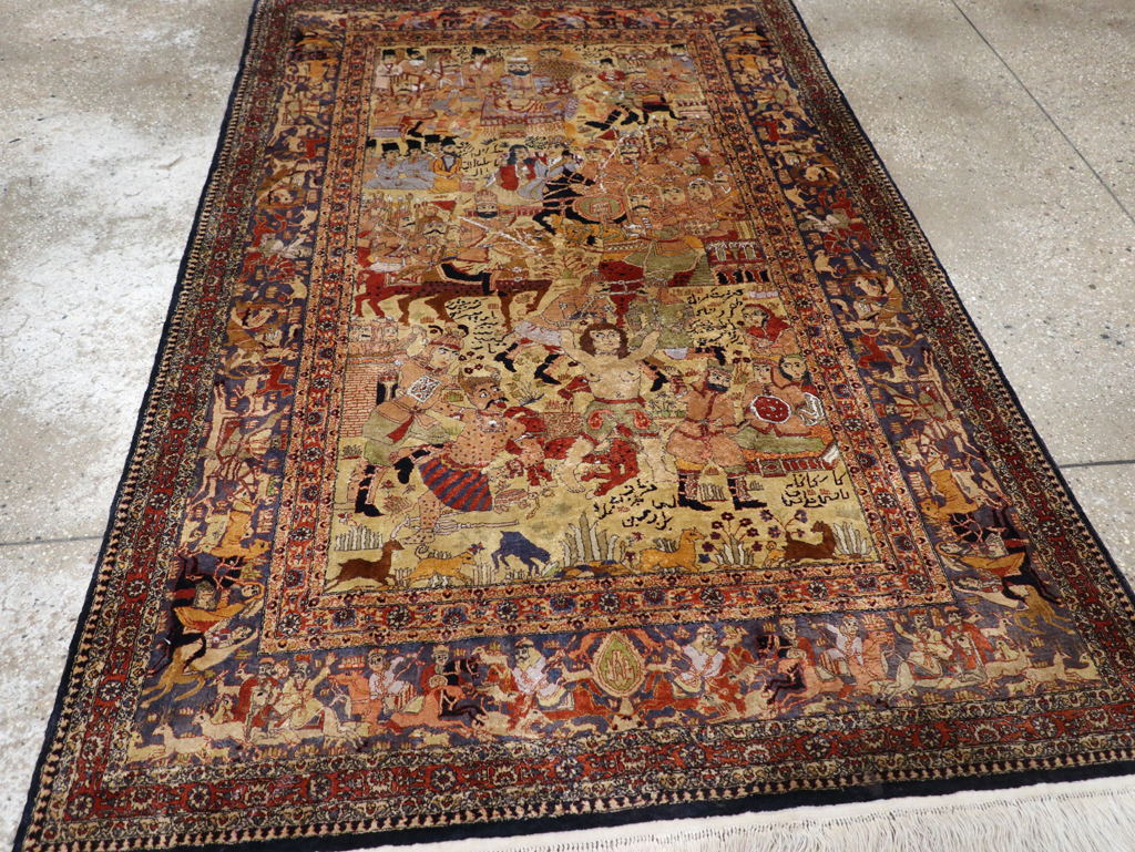 Vintage Chinese Silk Pictorial Accent Rug, No.32261 - Gss