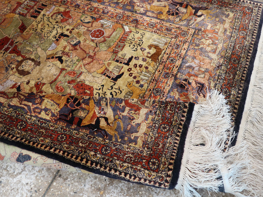 Vintage Chinese Silk Pictorial Accent Rug, No.32261 - Gss
