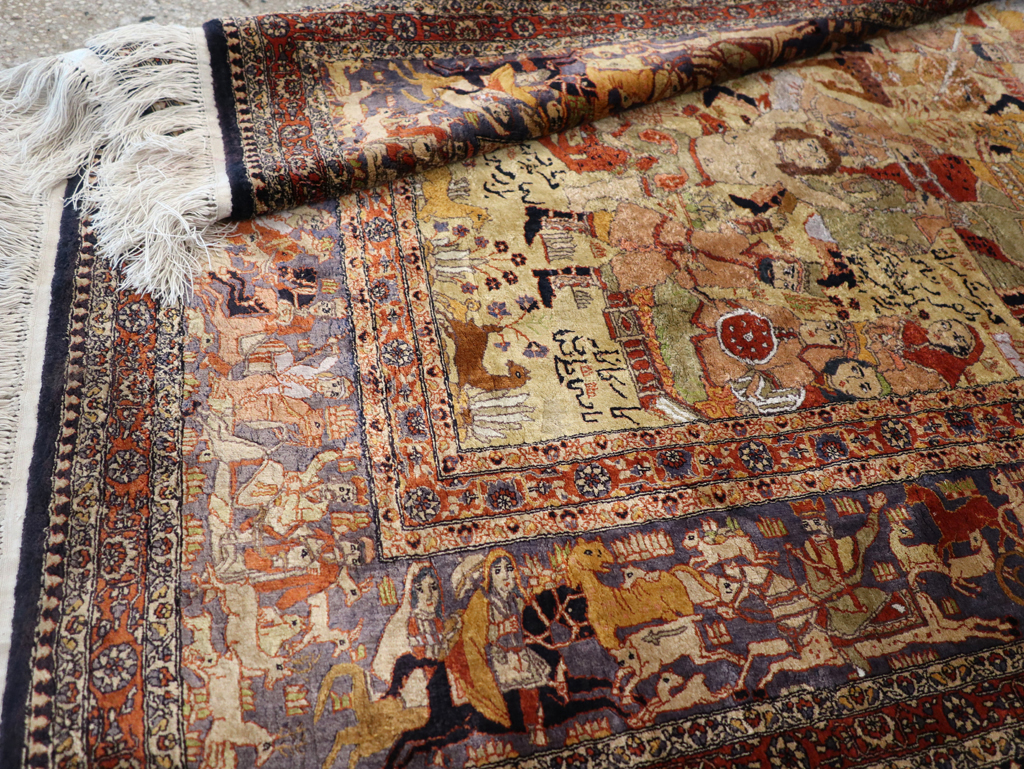 Vintage Chinese Silk Pictorial Accent Rug, No.32261 - Gss