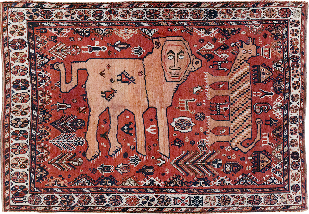 Antique Persian Shiraz Pictorial Accent Rug, No.32317 - Gss