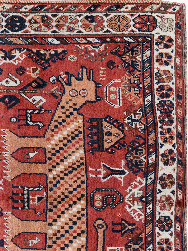 Antique Persian Shiraz Pictorial Accent Rug, No.32317 - Gss