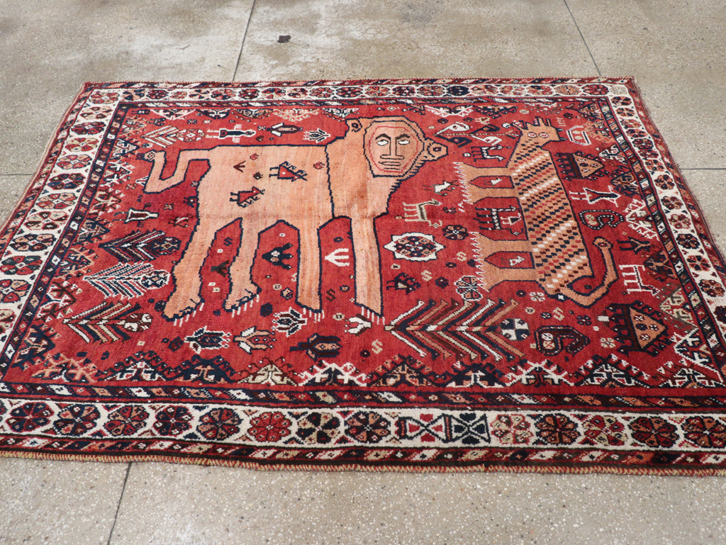 Antique Persian Shiraz Pictorial Accent Rug, No.32317 - Gss