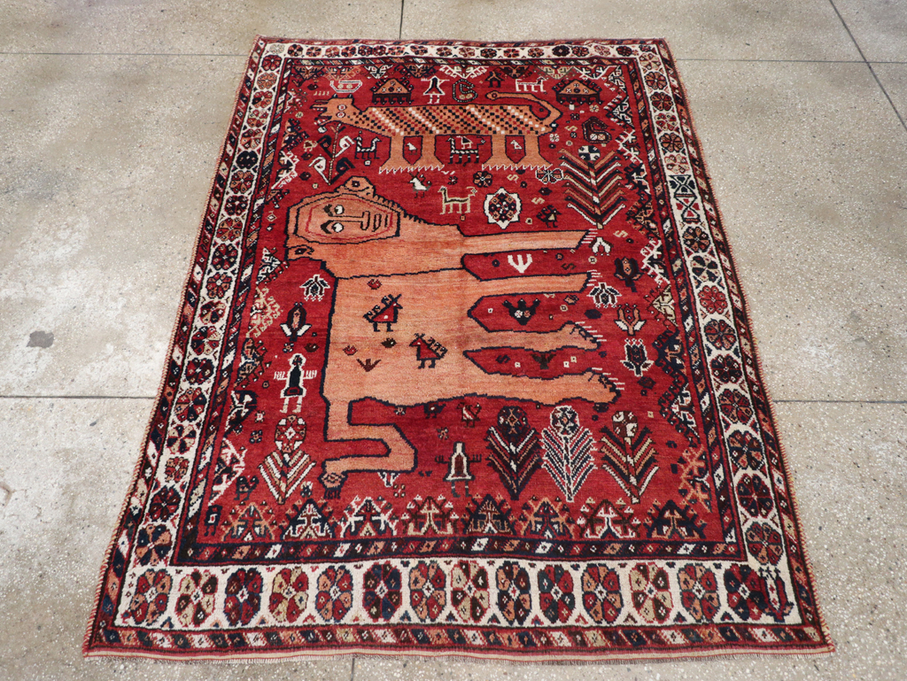 Antique Persian Shiraz Pictorial Accent Rug, No.32317 - Gss