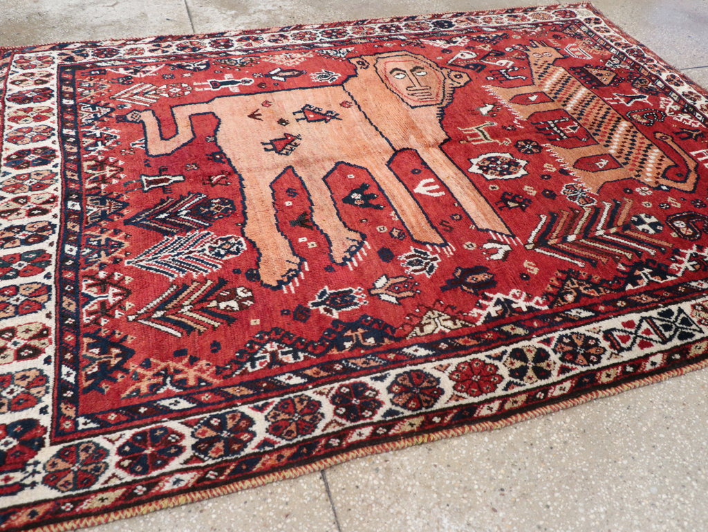 Antique Persian Shiraz Pictorial Accent Rug, No.32317 - Gss