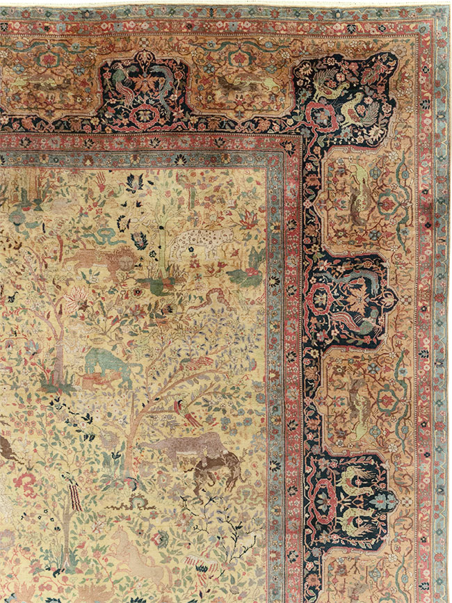 Antique Indian Lahore Pictorial Large Room Size Carpet, No.32328 - Gss
