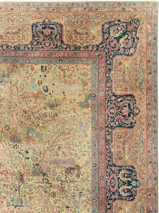 Antique Indian Lahore Pictorial Large Room Size Carpet, No.32328 - Gss