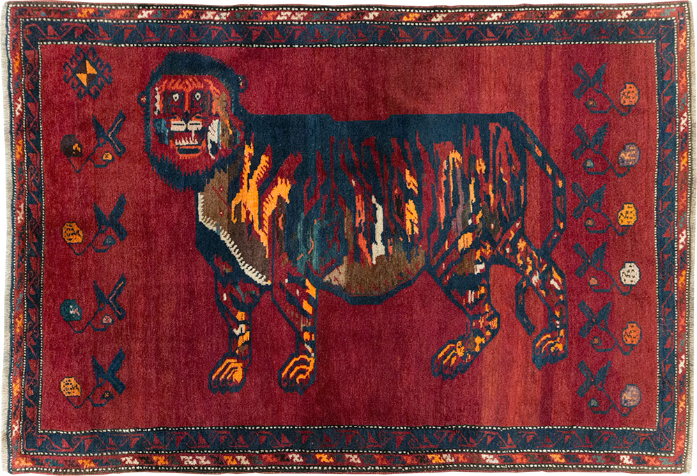 Antique Caucasian Karabagh Pictorial Accent Rug, No.32356 - Gss