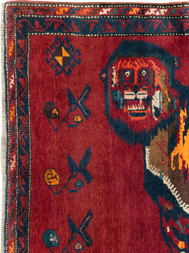 Antique Caucasian Karabagh Pictorial Accent Rug, No.32356 - Gss