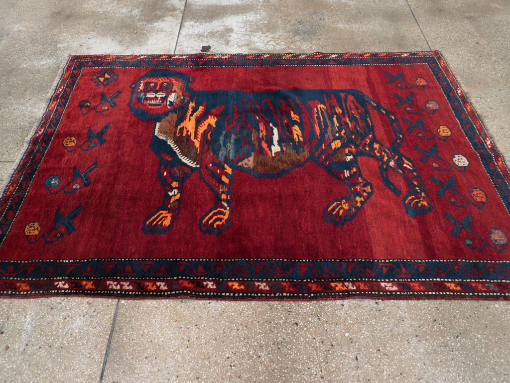 Antique Caucasian Karabagh Pictorial Accent Rug, No.32356 - Gss