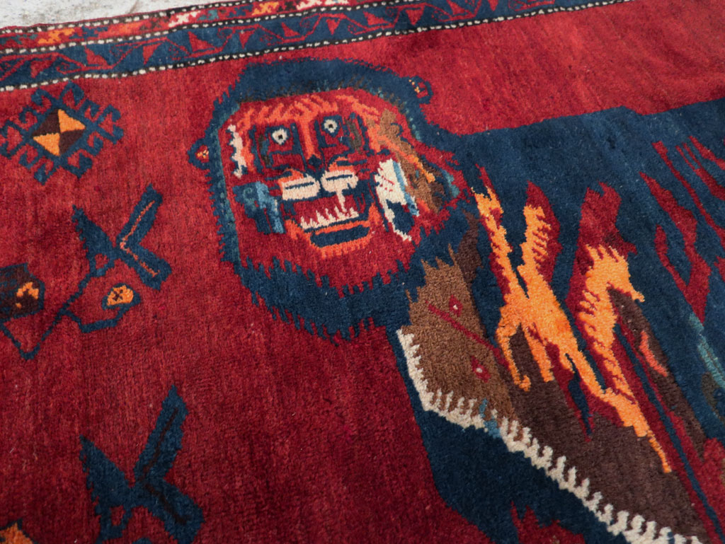 Antique Caucasian Karabagh Pictorial Accent Rug, No.32356 - Gss