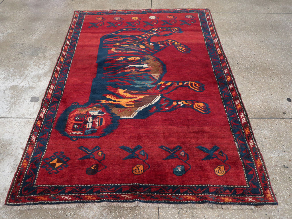 Antique Caucasian Karabagh Pictorial Accent Rug, No.32356 - Gss