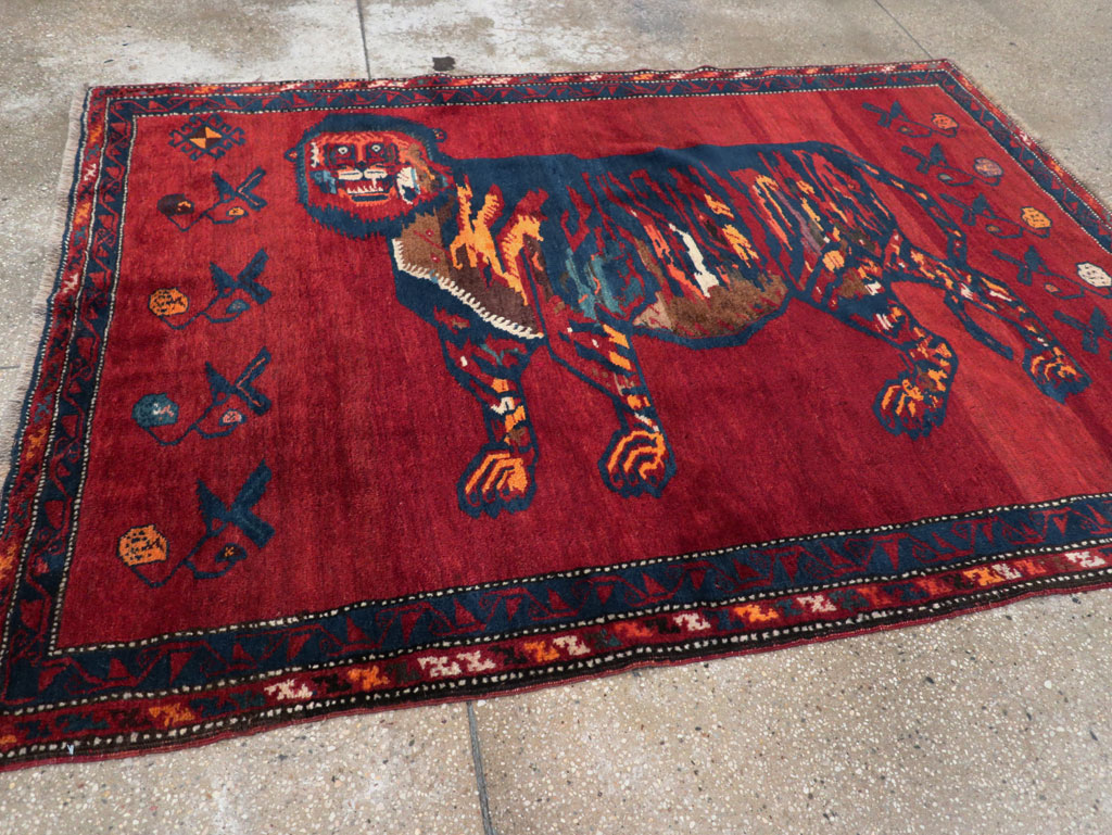 Antique Caucasian Karabagh Pictorial Accent Rug, No.32356 - Gss