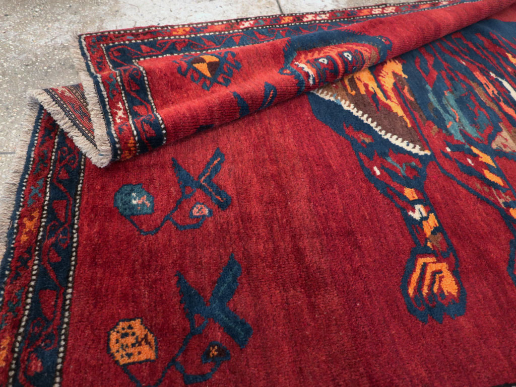 Antique Caucasian Karabagh Pictorial Accent Rug, No.32356 - Gss