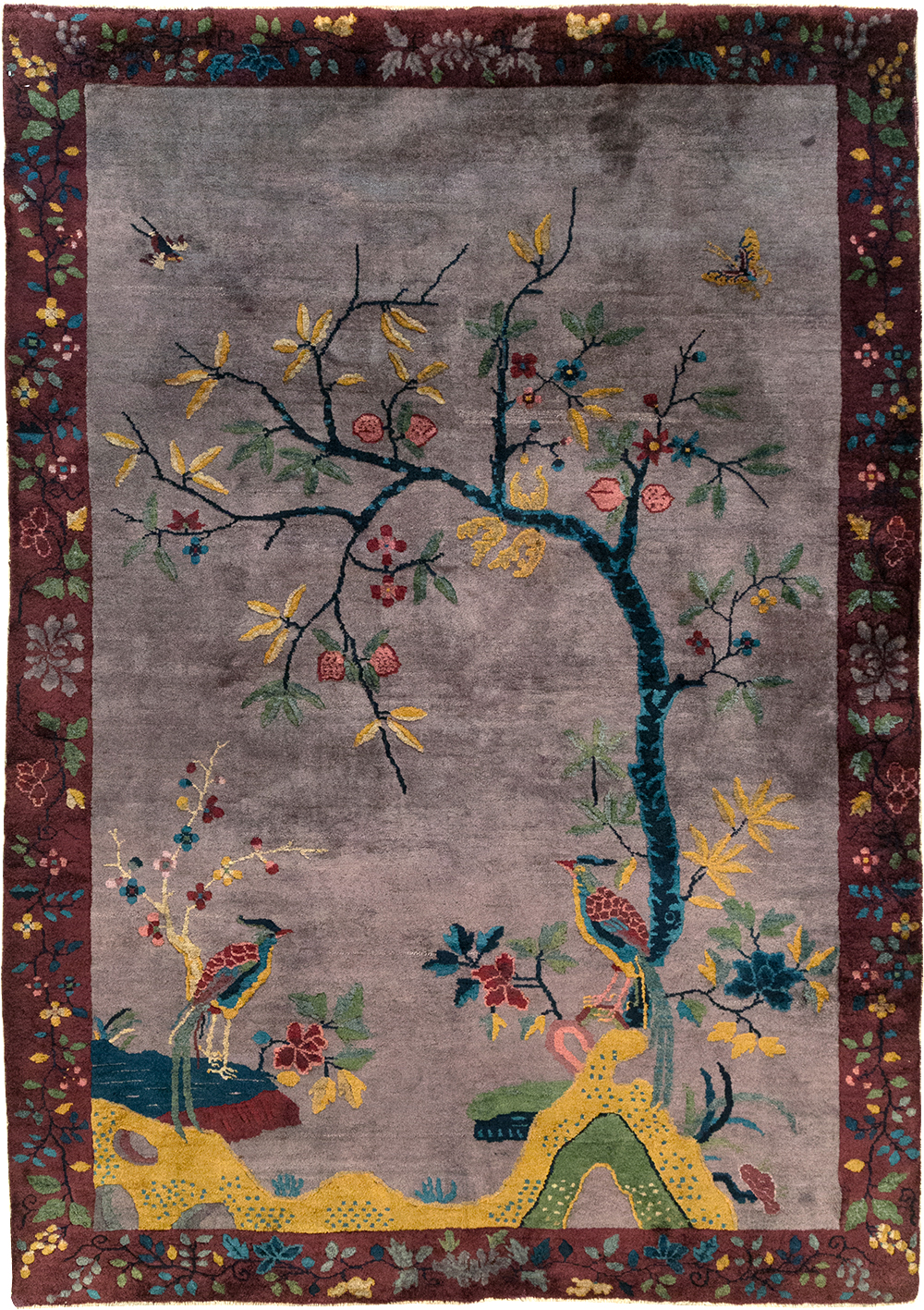Vintage Chinese Pictorial Art Deco Accent Carpet, No.32358 - Gss