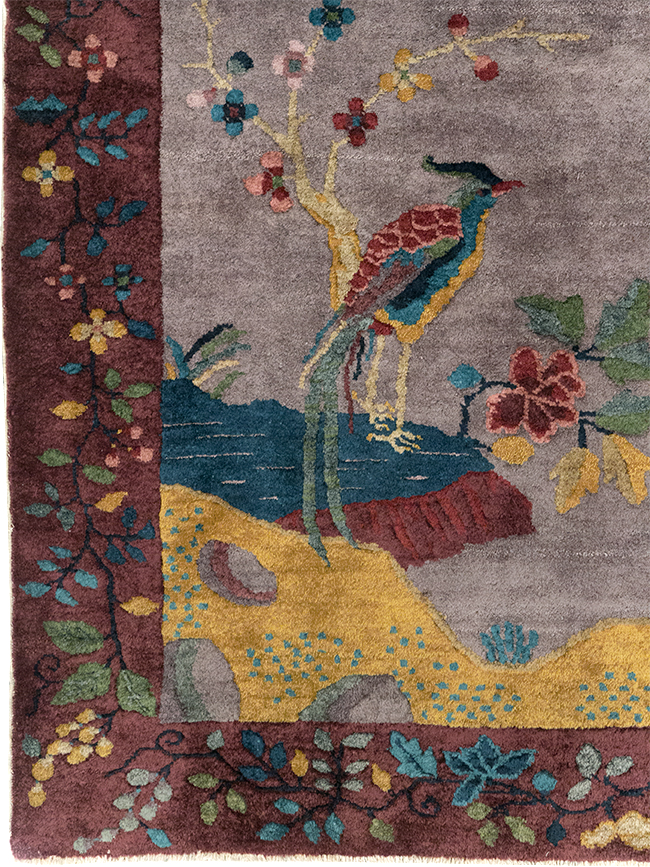 Vintage Chinese Pictorial Art Deco Accent Carpet, No.32358 - Gss