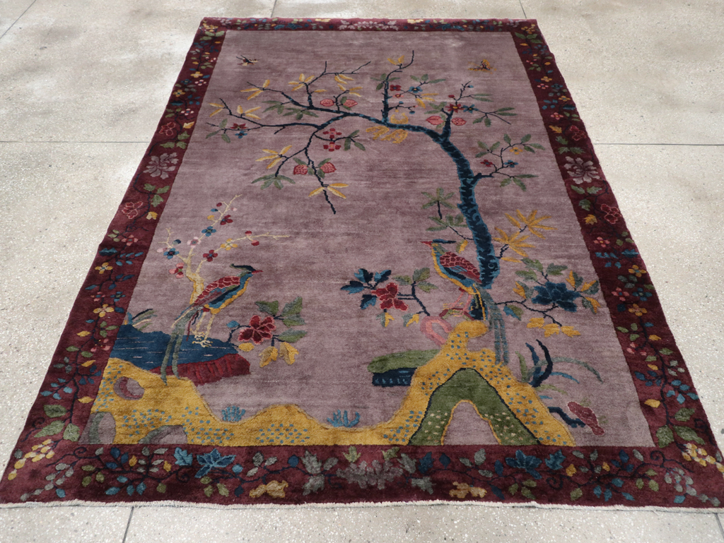 Vintage Chinese Pictorial Art Deco Accent Carpet, No.32358 - Gss