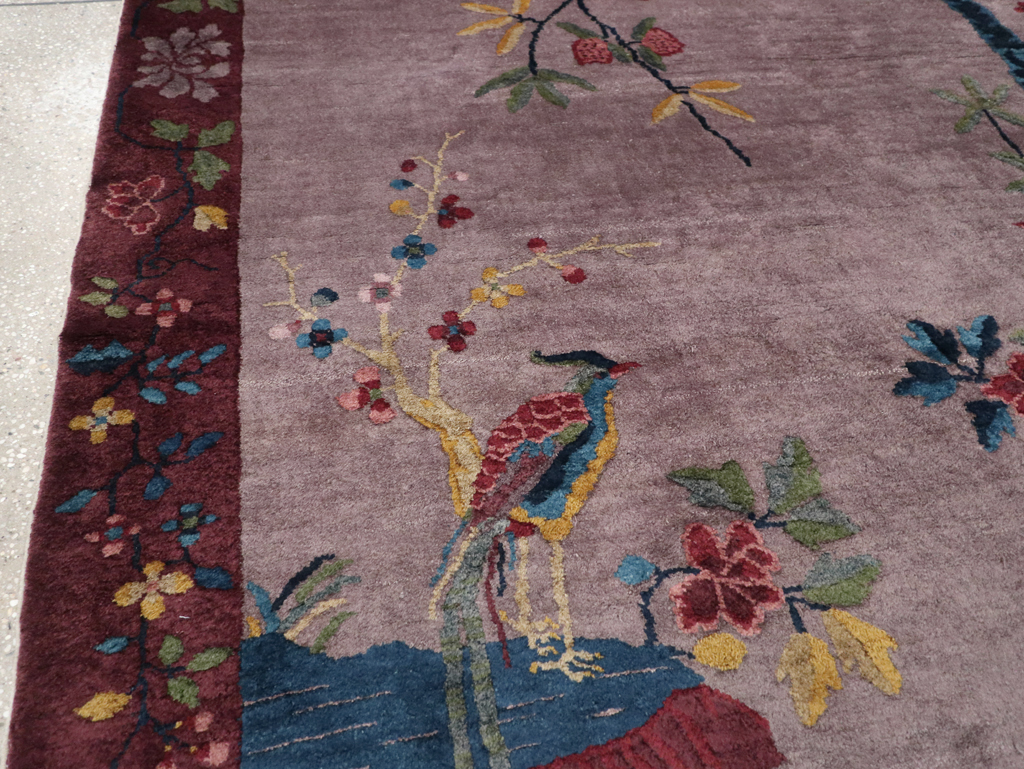 Vintage Chinese Pictorial Art Deco Accent Carpet, No.32358 - Gss