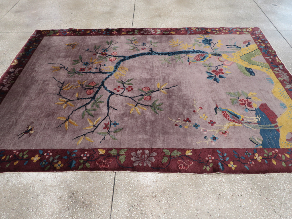 Vintage Chinese Pictorial Art Deco Accent Carpet, No.32358 - Gss