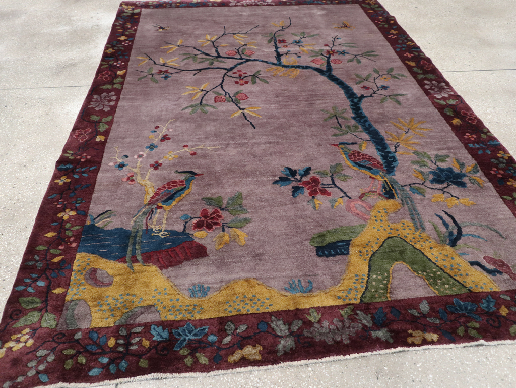 Vintage Chinese Pictorial Art Deco Accent Carpet, No.32358 - Gss