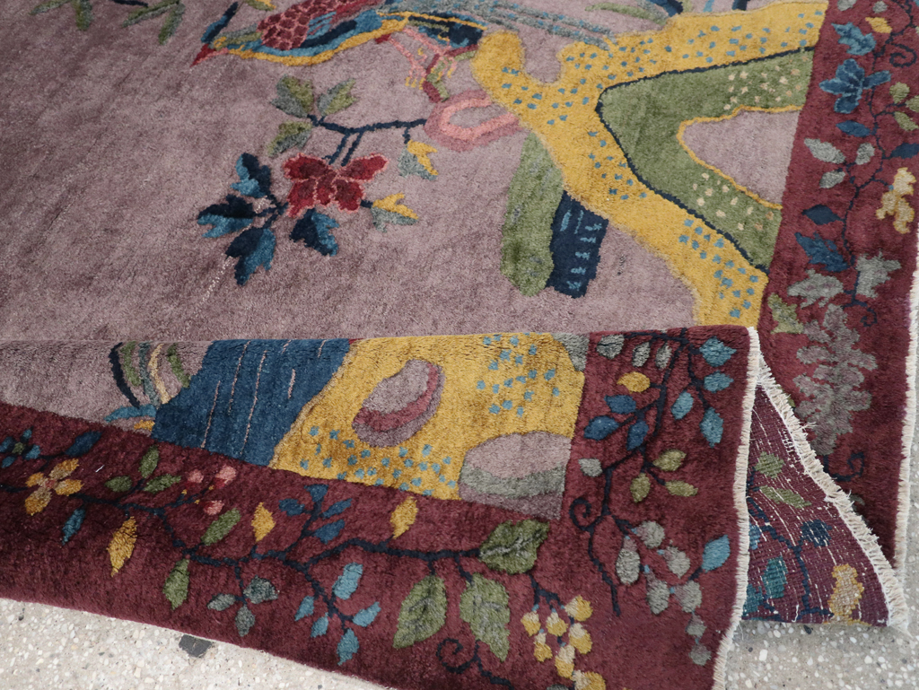Vintage Chinese Pictorial Art Deco Accent Carpet, No.32358 - Gss