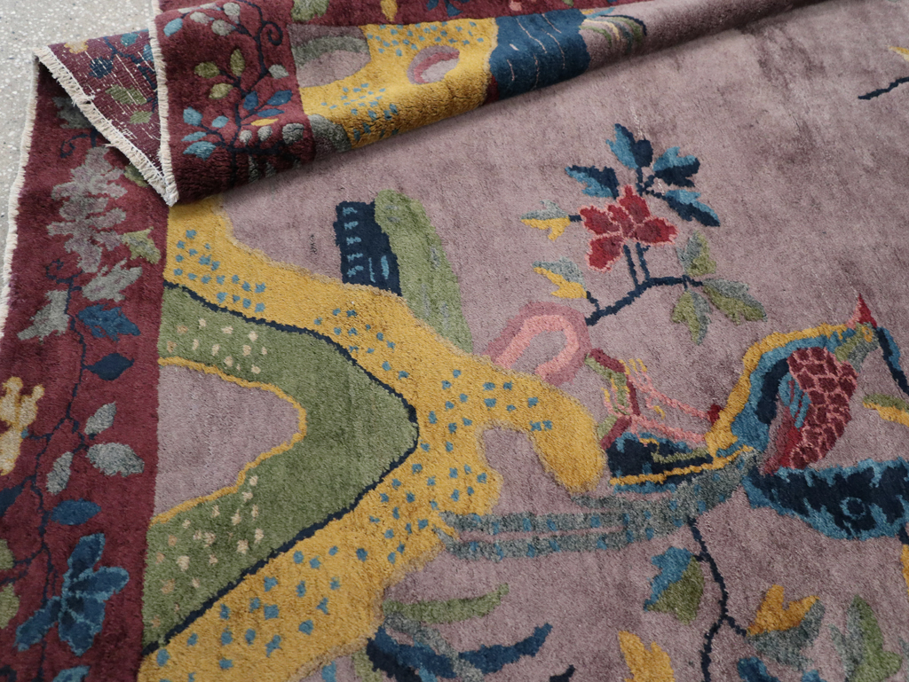 Vintage Chinese Pictorial Art Deco Accent Carpet, No.32358 - Gss