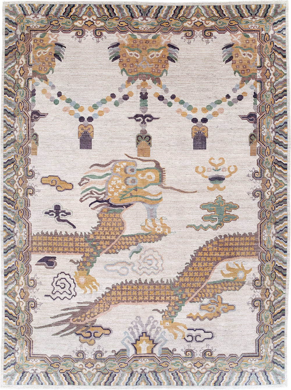 Modern East Turkestan Dragon Khotan Pictorial Room Size Carpet, No.32381 - Gss