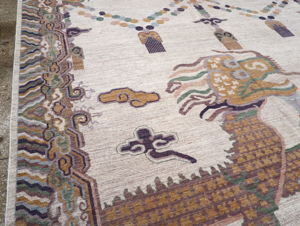 Modern East Turkestan Dragon Khotan Pictorial Room Size Carpet, No.32381 - Gss
