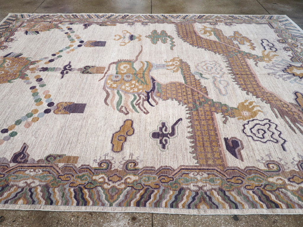 Modern East Turkestan Dragon Khotan Pictorial Room Size Carpet, No.32381 - Gss