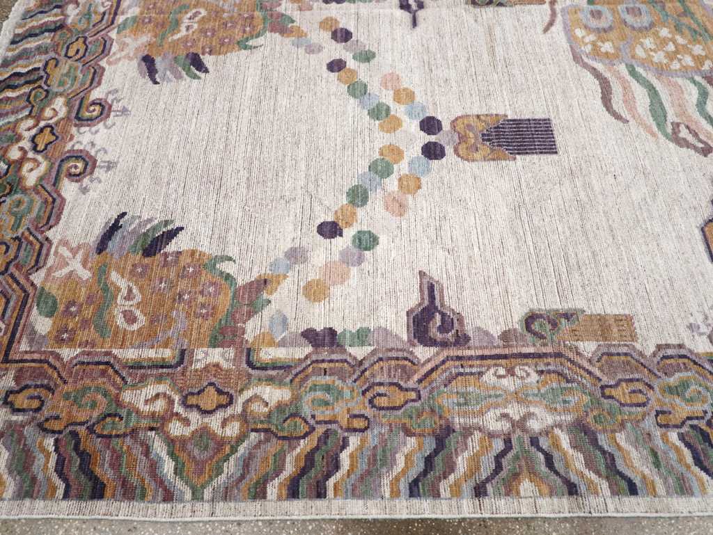 Modern East Turkestan Khotan Pictorial Room Size Carpet, No.32381 - Gss