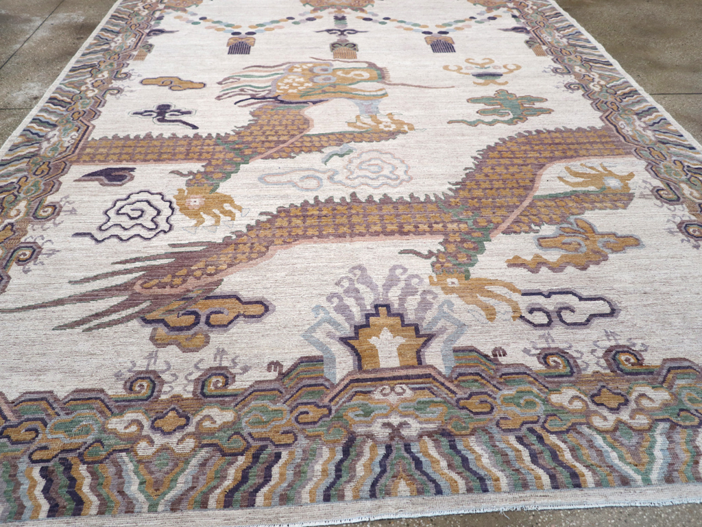 Modern East Turkestan Dragon Khotan Pictorial Room Size Carpet, No.32381 - Gss