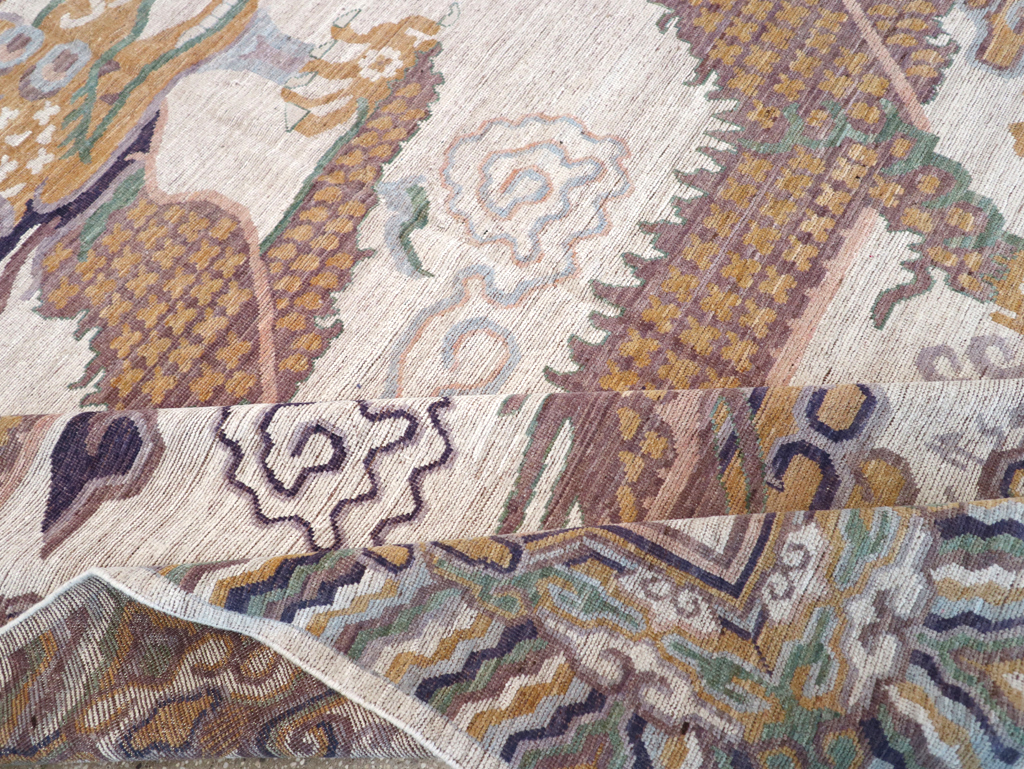 Modern East Turkestan Dragon Khotan Pictorial Room Size Carpet, No.32381 - Gss