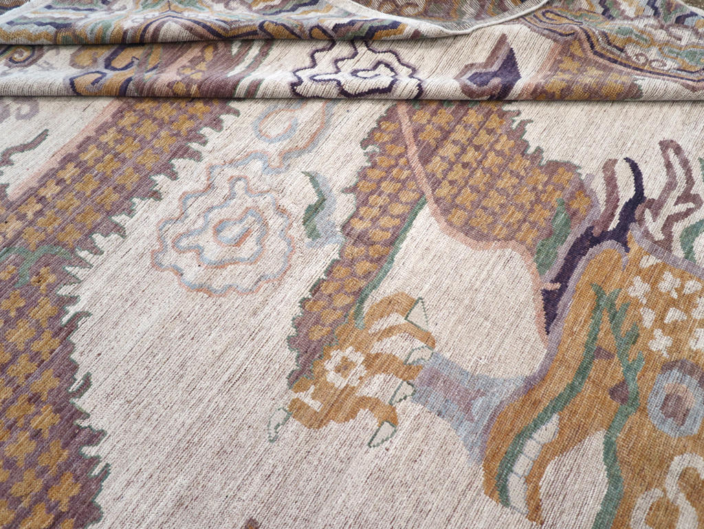 Modern East Turkestan Dragon Khotan Pictorial Room Size Carpet, No.32381 - Gss