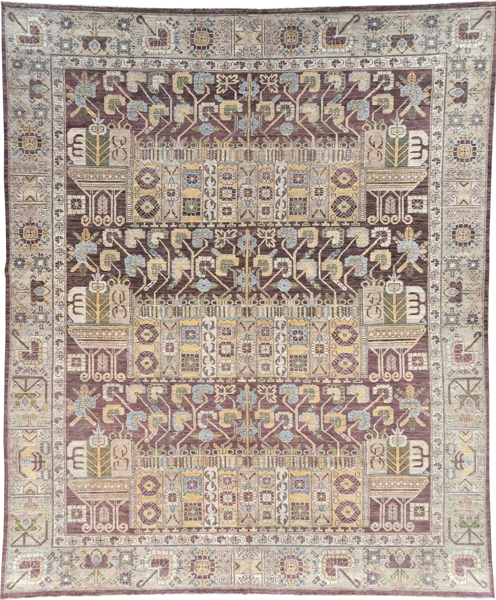 Modern East Turkestan Vase Khotan Room Size Carpet, No.32392 - Gss