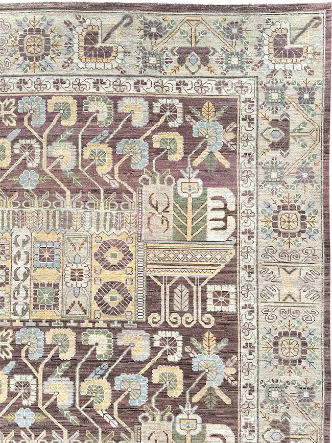 Modern East Turkestan Vase Khotan Room Size Carpet, No.32392 - Gss
