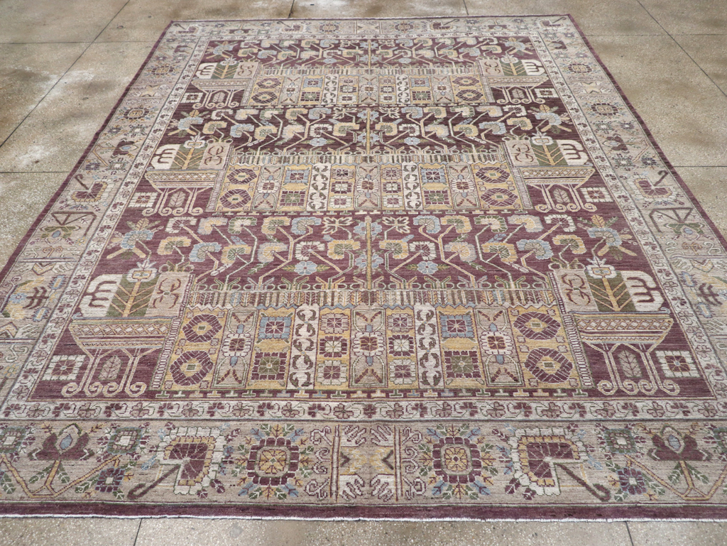 Modern East Turkestan Vase Khotan Room Size Carpet, No.32392 - Gss