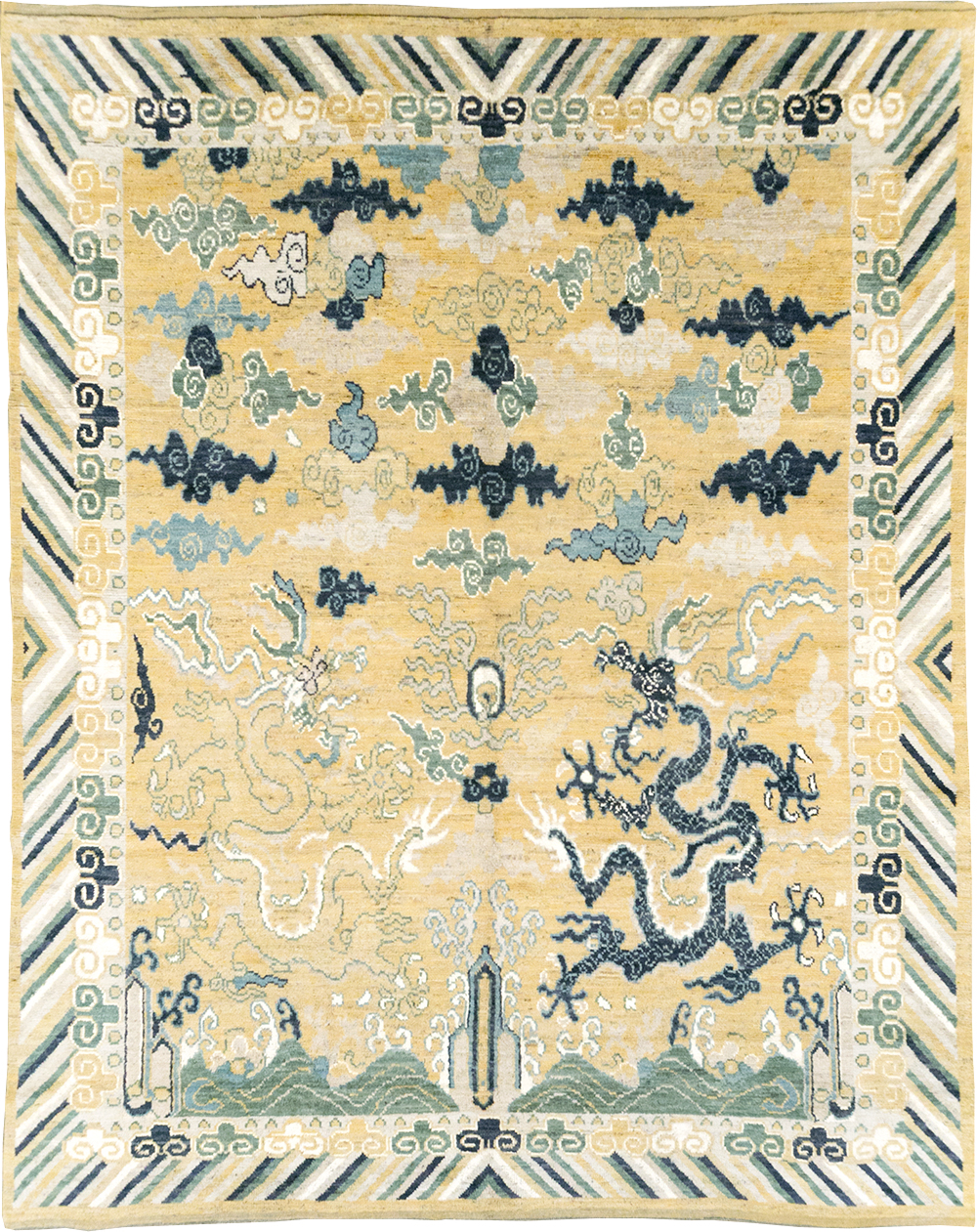 Modern East Turkestan Dragon Pictorial Khotan Room Size Carpet, No.32398 - Gss