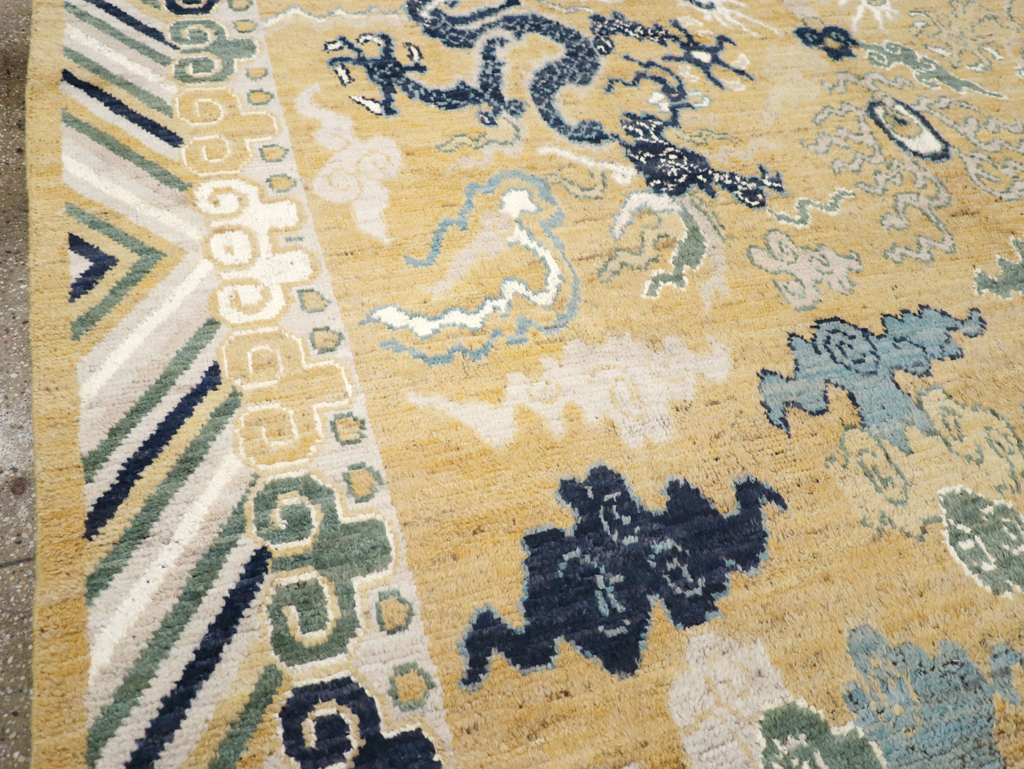 Modern East Turkestan Dragon Pictorial Khotan Room Size Carpet, No.32398 - Gss