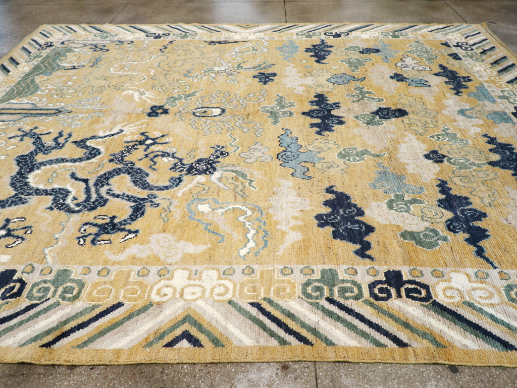 Modern East Turkestan Dragon Pictorial Khotan Room Size Carpet, No.32398 - Gss