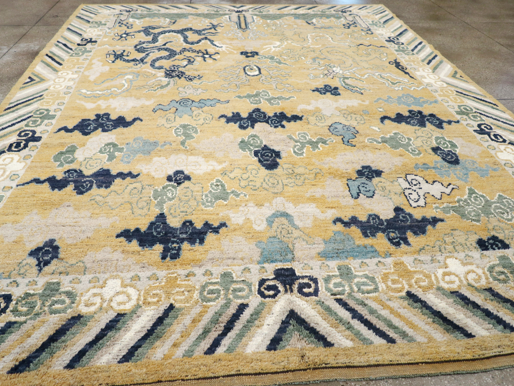 Modern East Turkestan Dragon Pictorial Khotan Room Size Carpet, No.32398 - Gss