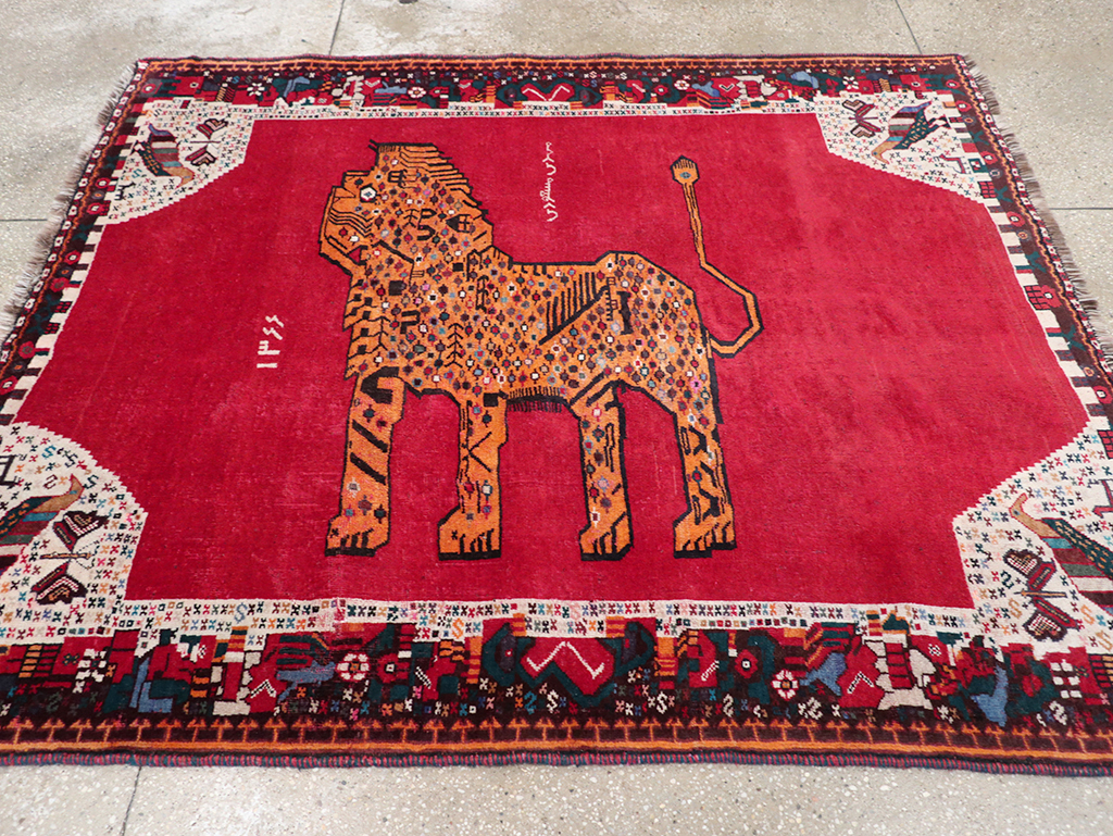 Vintage Persian Gabbeh Pictorial Accent Rug, No.32414 - Gss
