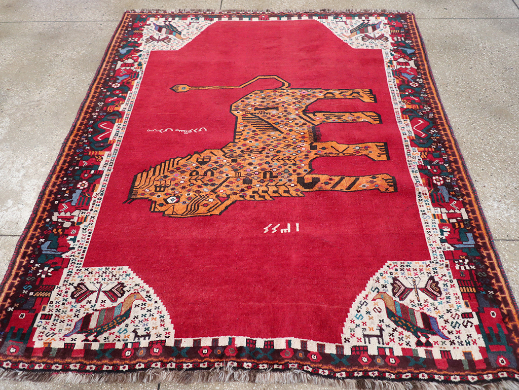 Vintage Persian Gabbeh Pictorial Accent Rug, No.32414 - Gss