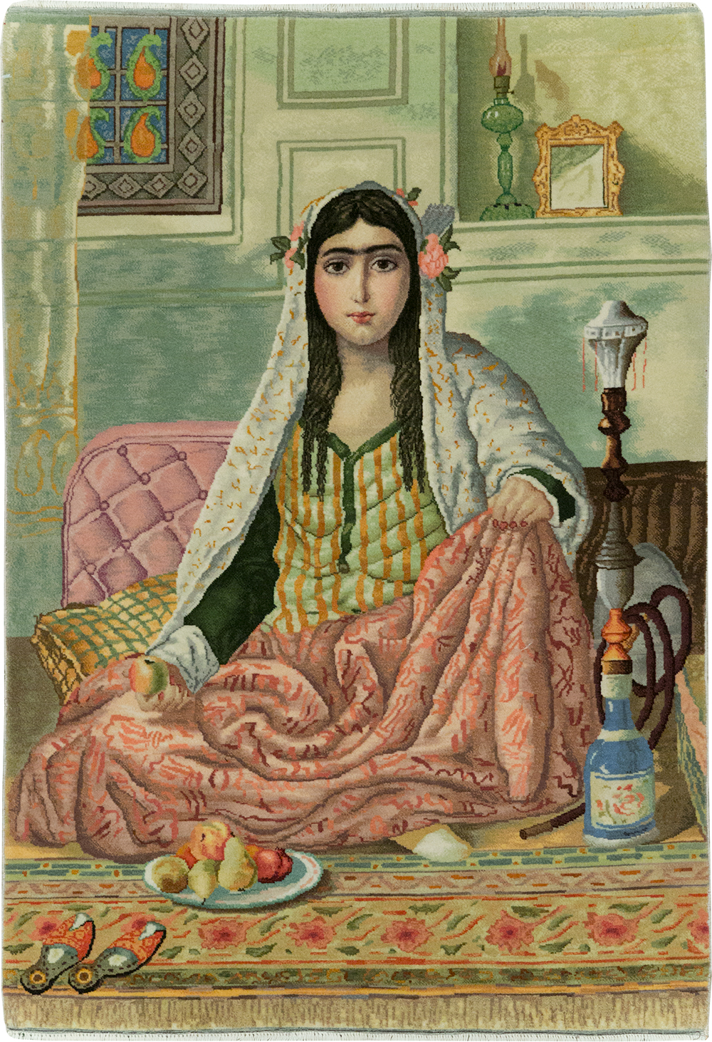 Vintage Persian Tabriz Pictorial Throw Rug, No.32417 - Gss