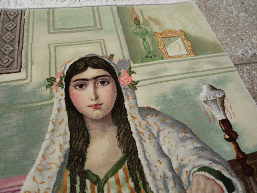 Vintage Persian Tabriz Pictorial Throw Rug (Pair: 1 of 2), No.32417 - Gss