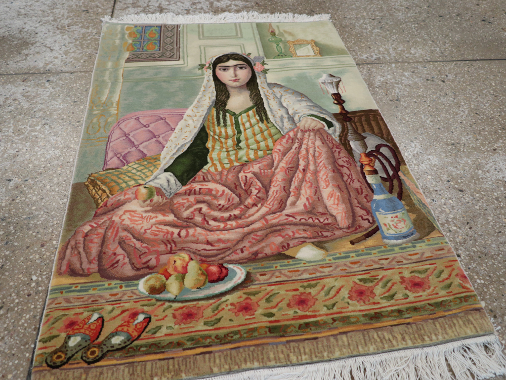 Vintage Persian Tabriz Pictorial Throw Rug (Pair: 1 of 2), No.32417 - Gss