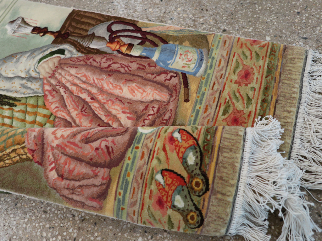 Vintage Persian Tabriz Pictorial Throw Rug (Pair: 1 of 2), No.32417 - Gss