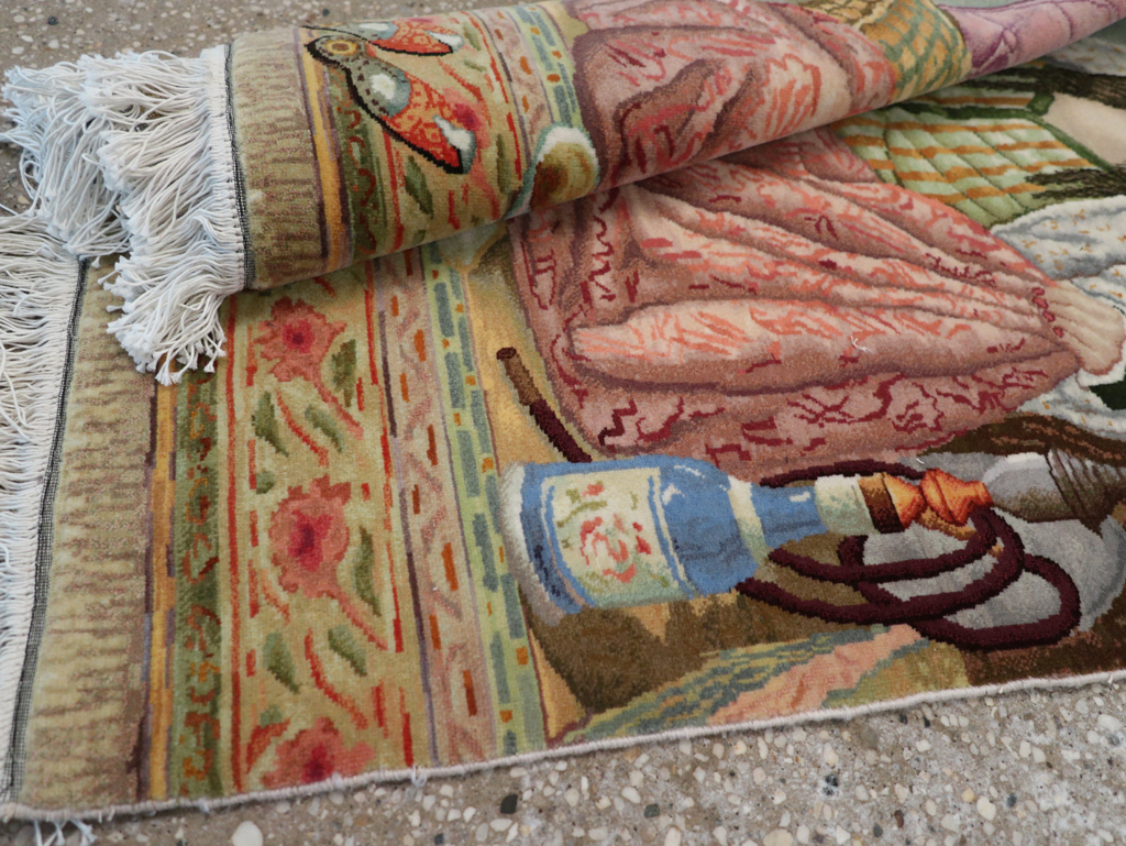 Vintage Persian Tabriz Pictorial Throw Rug (Pair: 1 of 2), No.32417 - Gss