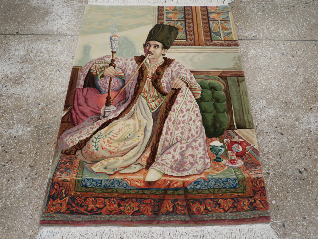 Vintage Persian Tabriz Pictorial Throw Rug (Pair: 2 of 2), No.32418 - Gss