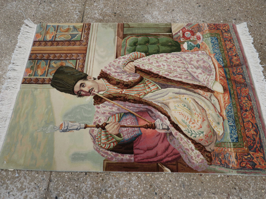Vintage Persian Tabriz Pictorial Throw Rug (Pair: 2 of 2), No.32418 - Gss