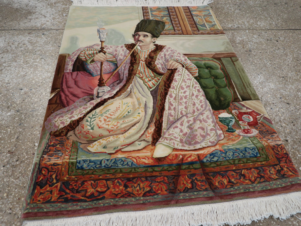 Vintage Persian Tabriz Pictorial Throw Rug (Pair: 2 of 2), No.32418 - Gss